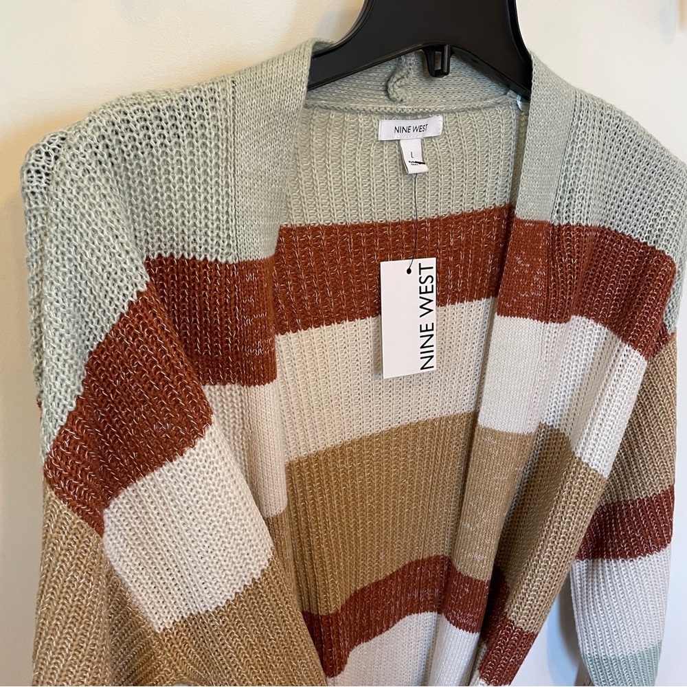 Women's Large Colorblock Long Sleeve Sweater Open Front Cardigan Nine West $50 - Picture 2 of 10